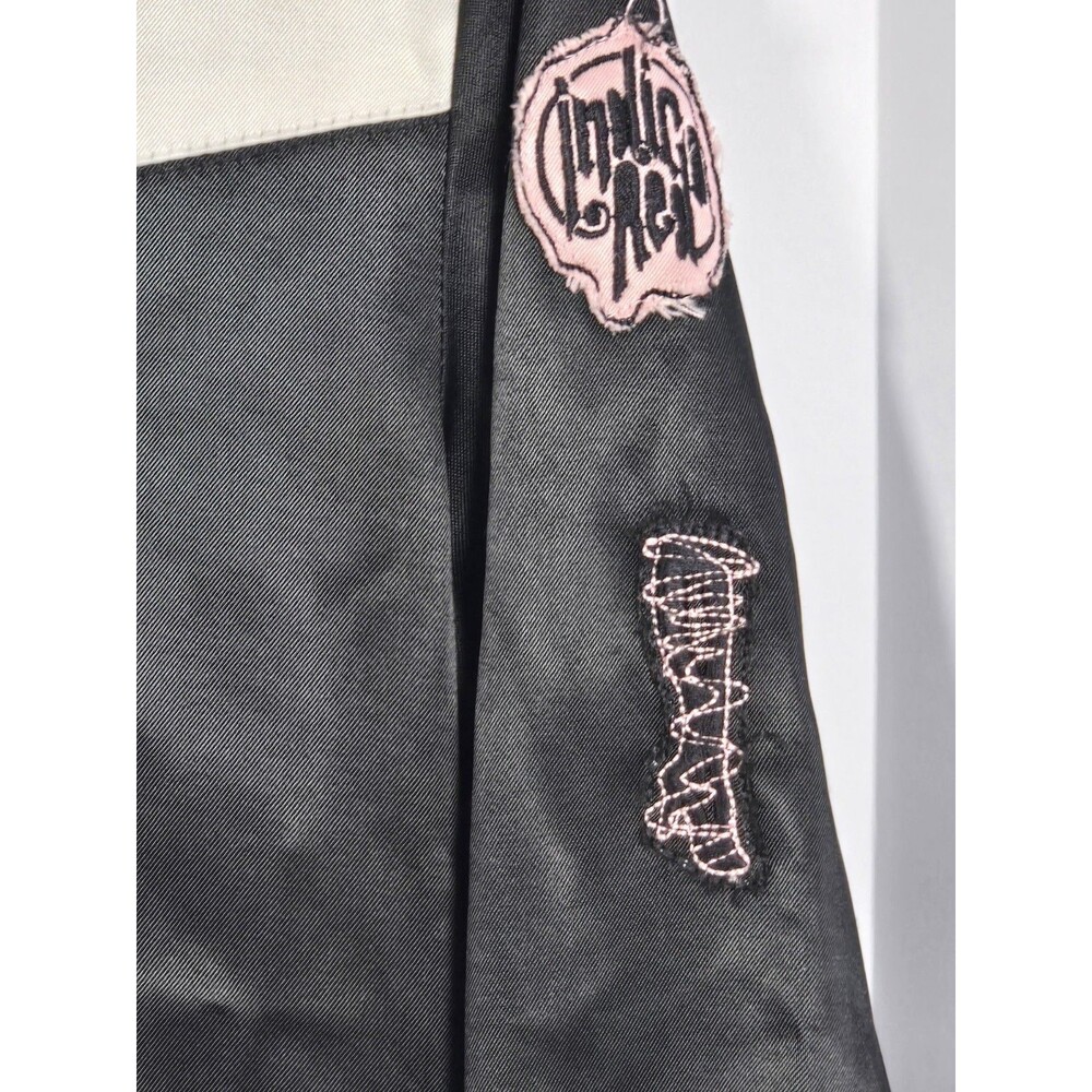 Indigo Red Black Satin Like Biker Cropped Jacket Grunge With Belt Buckles Size M - Picture 16 of 16